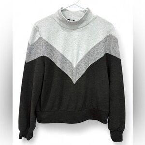 Evereve Marion Colorblock Sweater Medium Chevron Mock Neck Soft Cozy Pullover‎